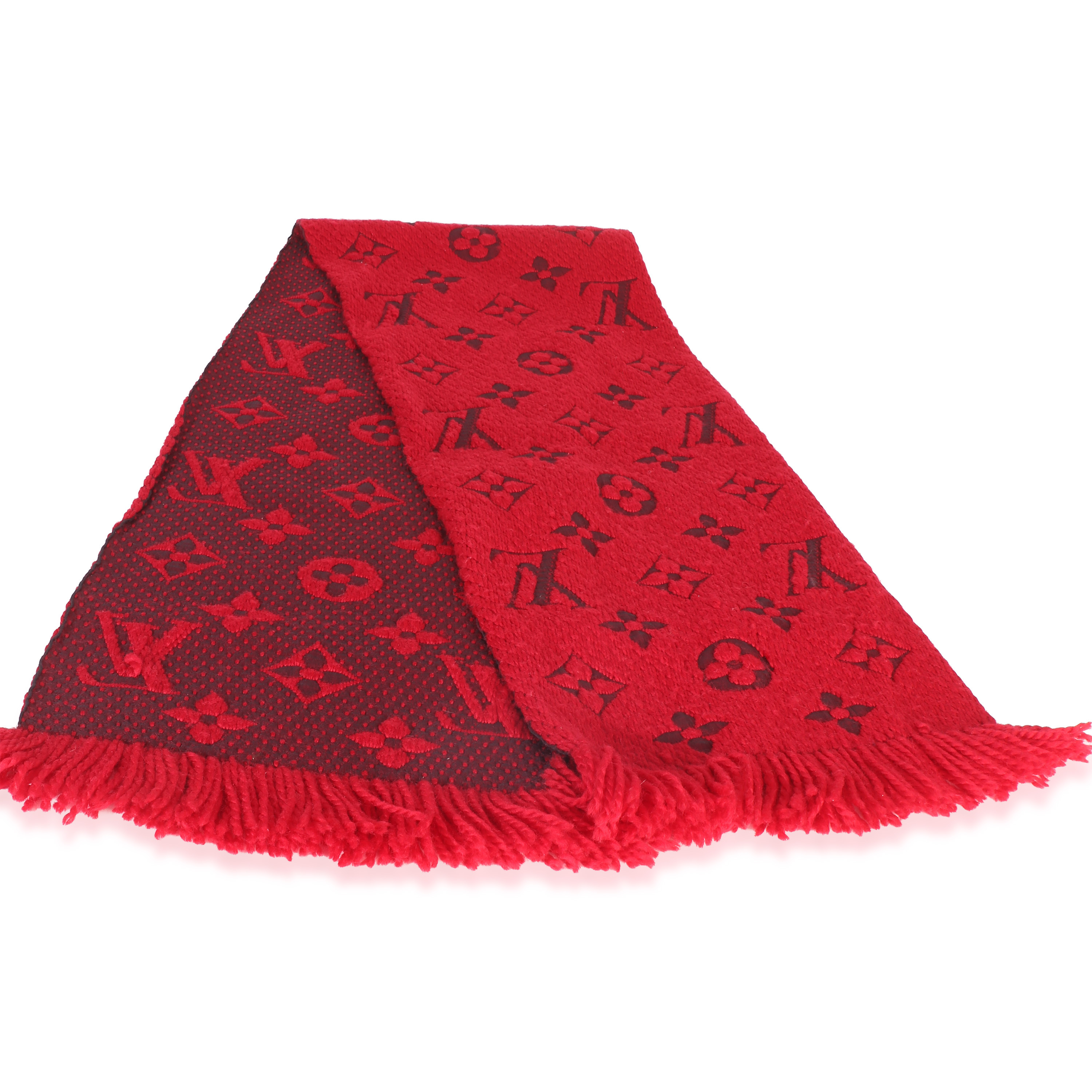Louis Vuitton Red Monogram Wool Logomania Fringe Scarf